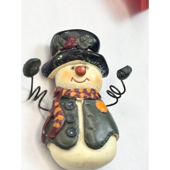 Vintage Snowman Brooch Pin With Hat & Scarf 2" Hand-Painted Holiday Accessory - Picture 1 of 5